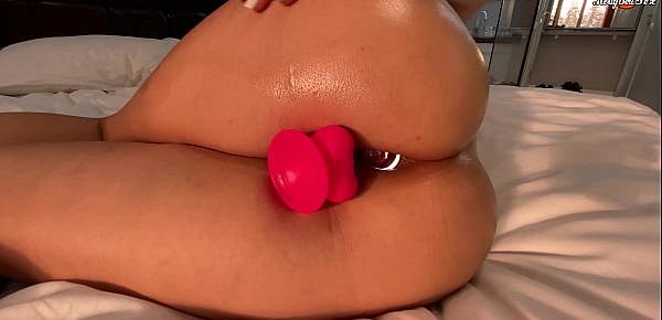  Cute Girl With Toy In The Ass Plays Her Pussy Big Dildo And Gets Orgasm